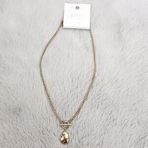 NEW J. Crew Hammered Gold Pendant Chain Necklace T-Bar Closure